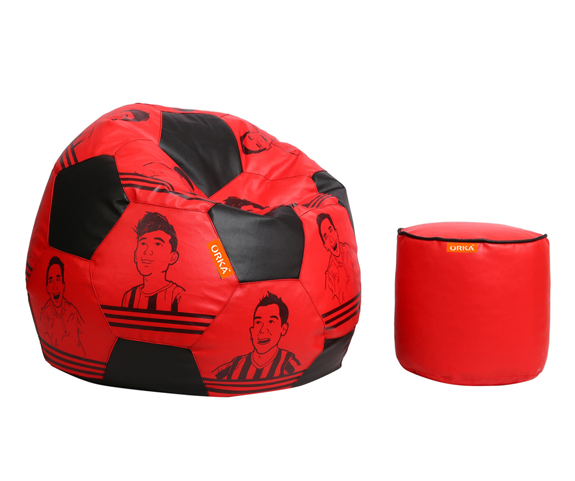 Orka Digital Printed XXL Foorball With Mathching Footstool Filled Bean Bag With Beans (FB16 Red,Black) view 2